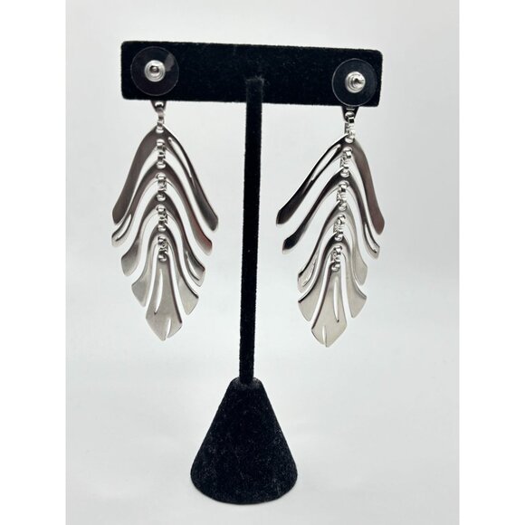 Kendra Scott Lotus Statement Earrings Silver Plated Dangle With Textured Design - Picture 4 of 7